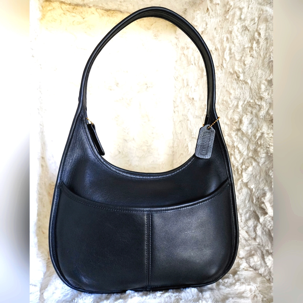 Vintage Coach Black Ergo Pocket Zip Leather Shoulder/ Hobo Bag #9033